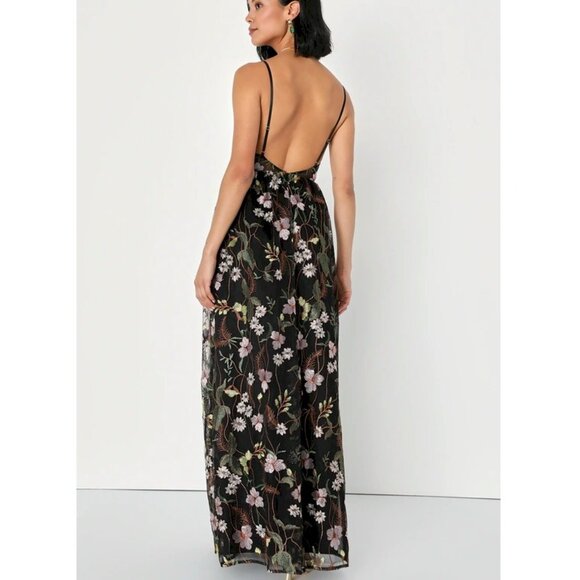 Radiant Fantasy Black Floral Embroidered Tulle Maxi Dress Size Large NWOT - Picture 4 of 6